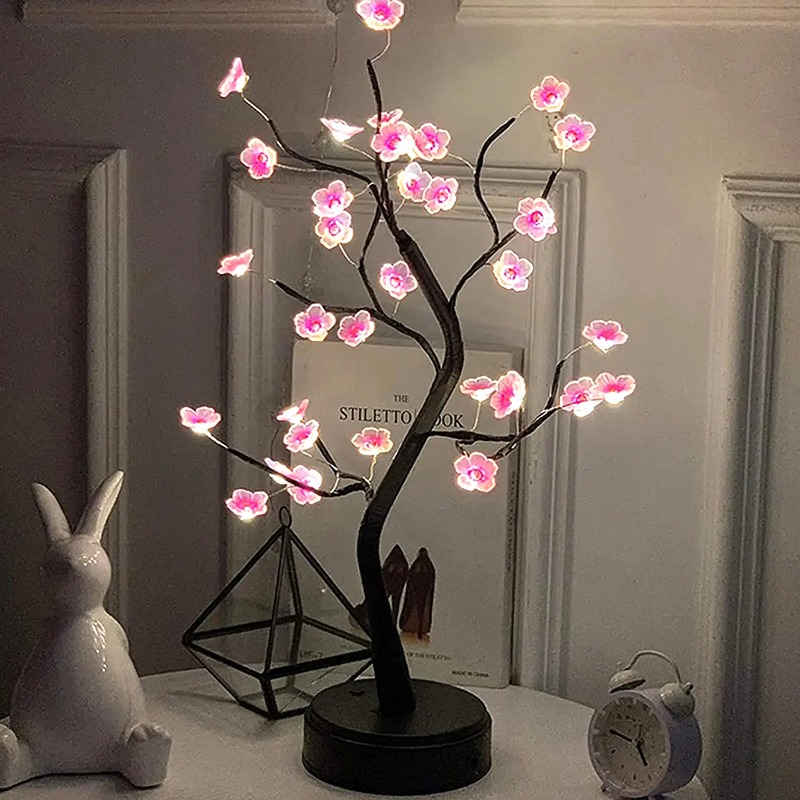 テーブルツリーナイトライト USB/バッテリー駆動タッチスイッチ人工盆栽桜デスクトップツリー LED ランプライト装飾