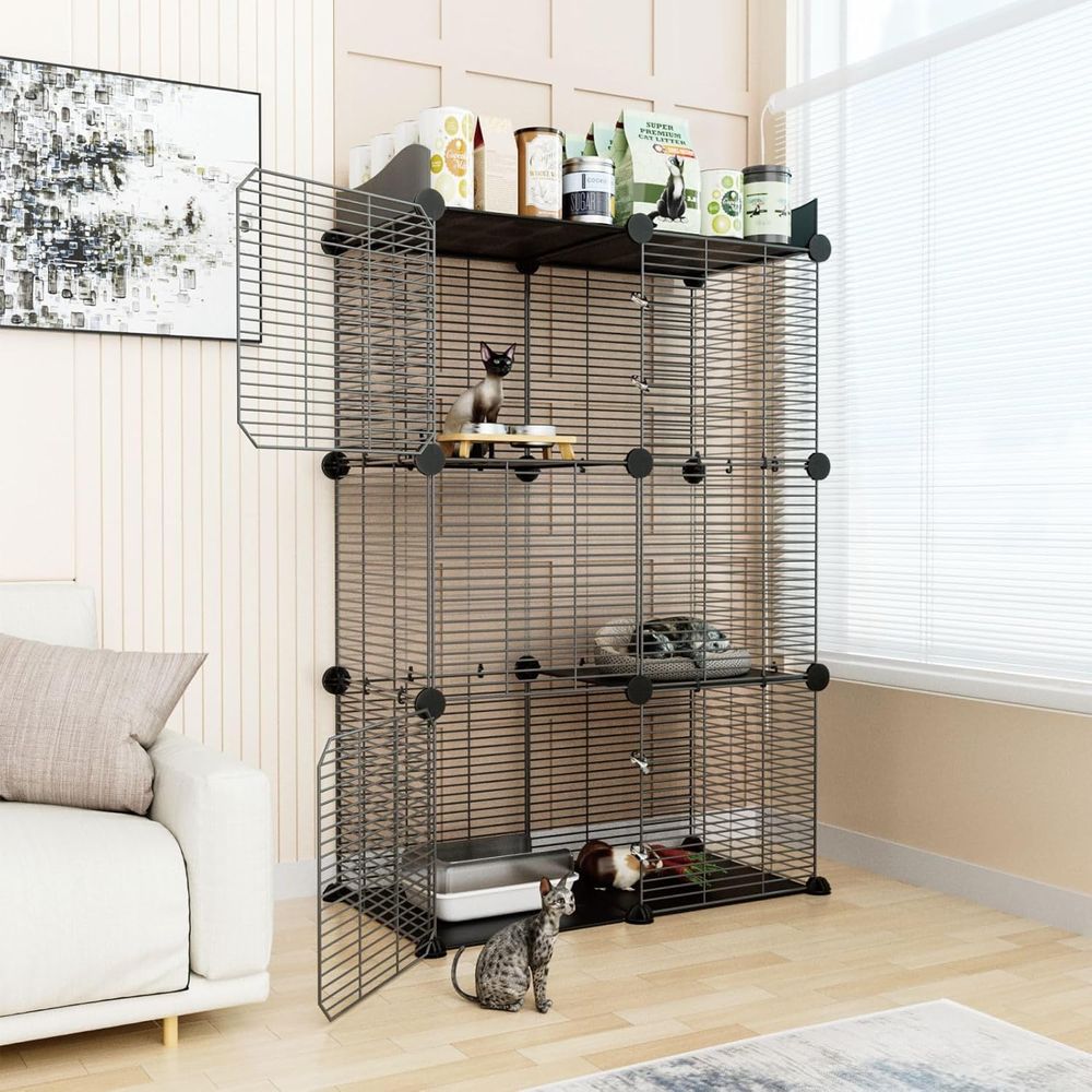 2段屋内猫ケージ、1～2匹の猫用の広々としたワイヤー犬小屋、DIYベビーサークルとクレート