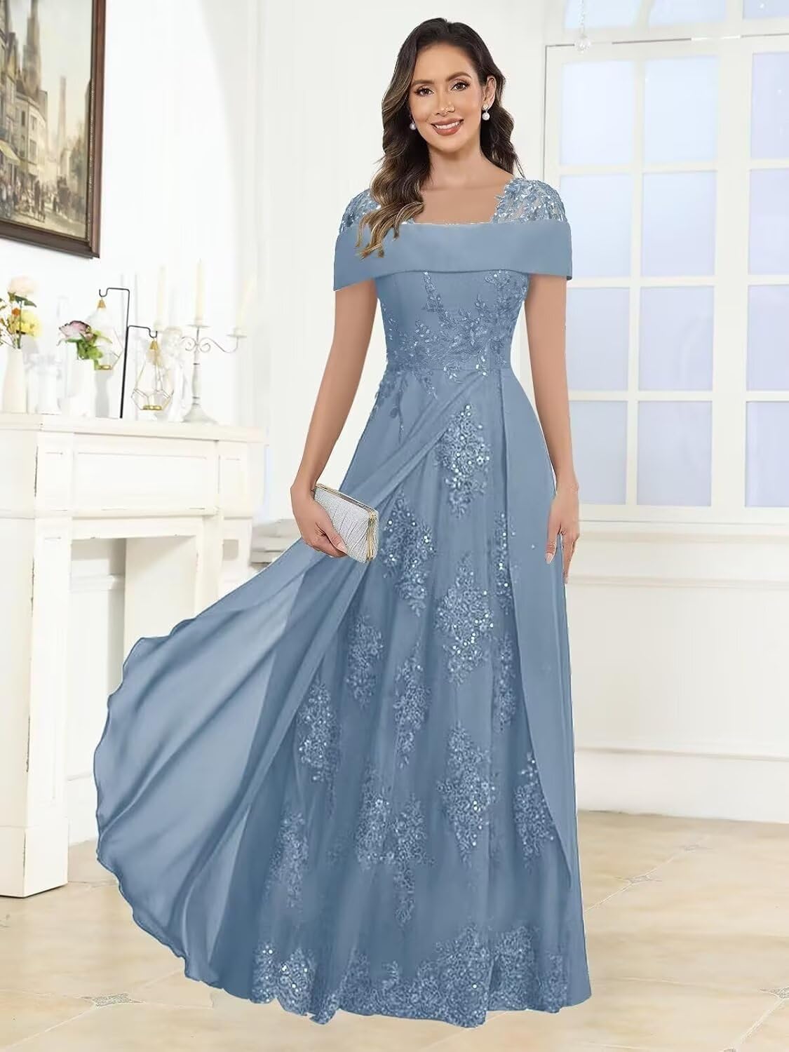 カスタマイズされたレースのアップリケ花嫁の母のドレス結婚式のためのロングシフォン A ラインフォーマルイブニングガウ ith 袖