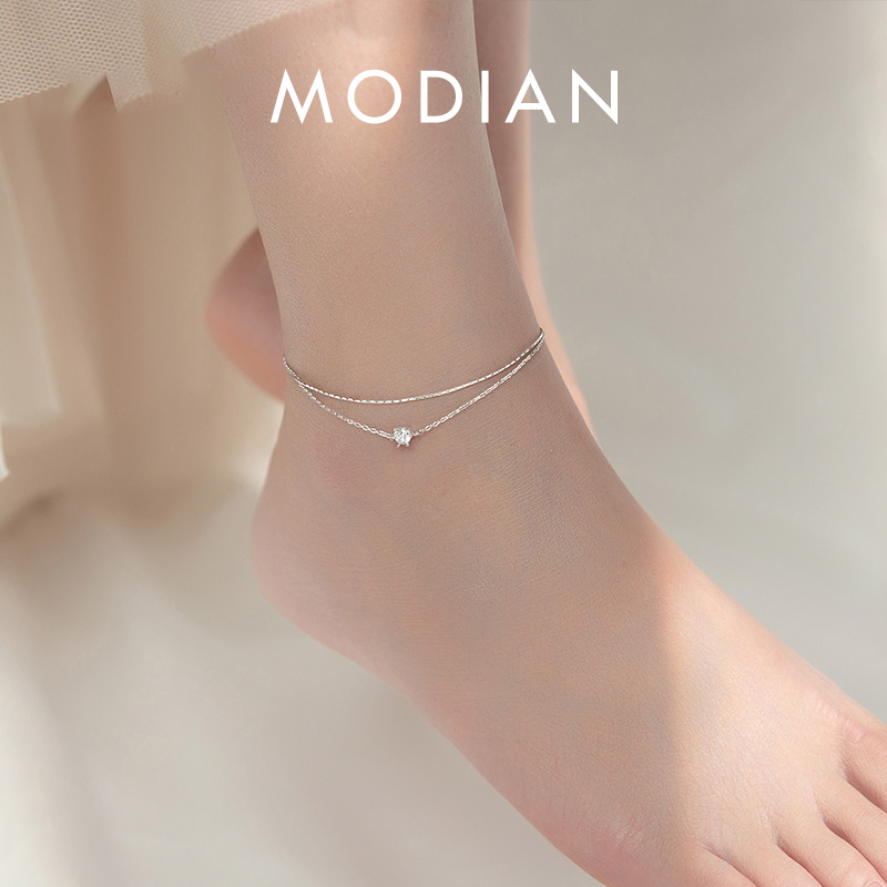 Modian シルバーシンプルな二重層アンクレット女性の夏のトレンディな 925 スターリングシルバーフットジュエリーファッションスタイルレッグブレスレット