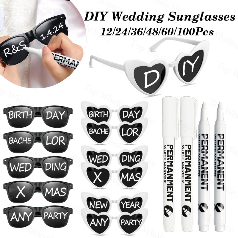 12～100個 結婚式 パーソナライズサングラス バルクカスタムサングラス ペイントペン付き 大人 DIY 誕生日 ウェディングパーティーの記念品に