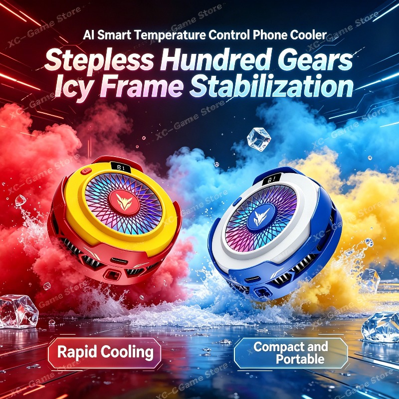 K59 磁気/クリップ半導体 100 速度調整可能な電話クーラー、デジタルディスプレイ付き RGB カラフルなライト冷却ファンラジエーター