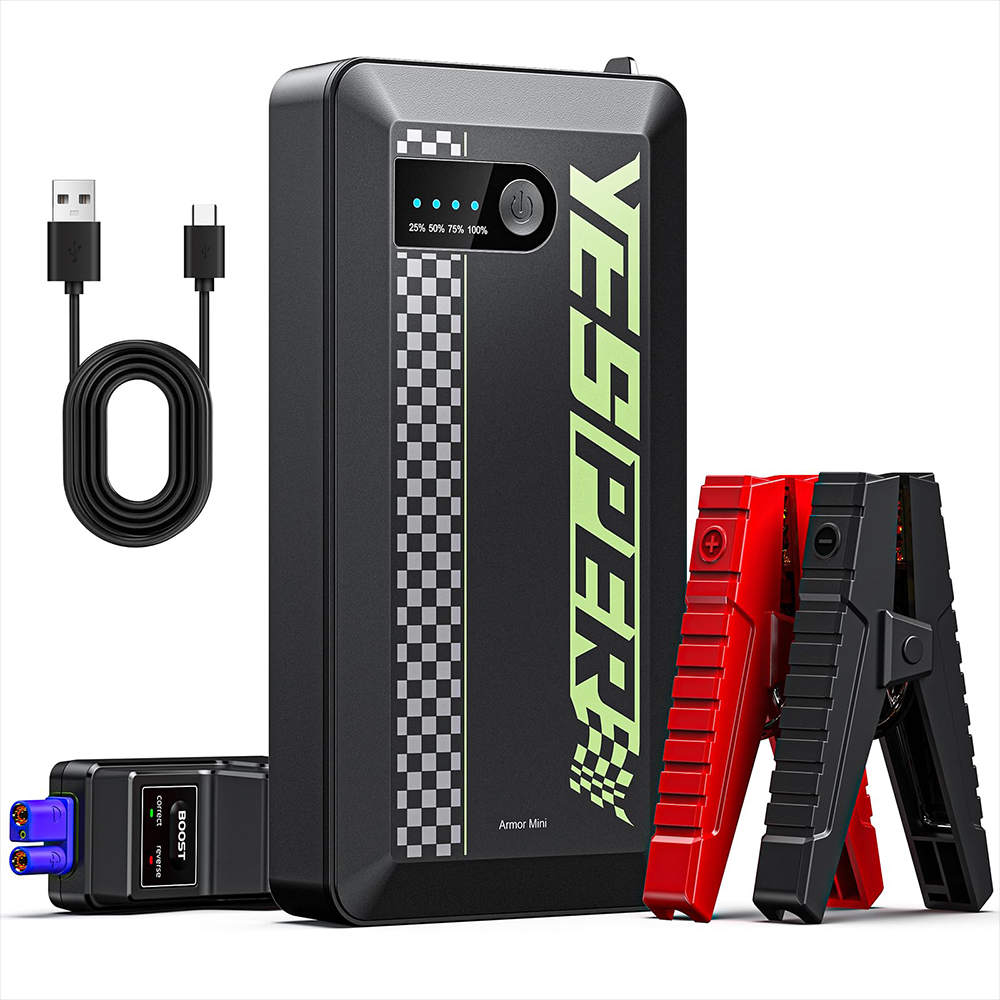 YESPER 1500A ポータブルジャンプスターター 12V ポケットサイズの軽量ブースターパック、車、オートバイ、SUV 7L ガス 5.5L ディーゼル用