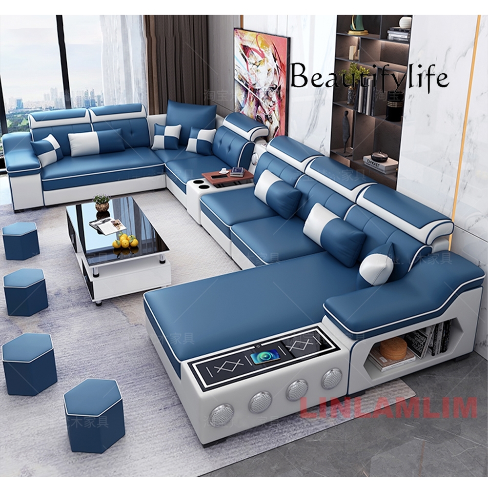 MANBAS モダンな科学布製セクショナルソファセット、寝椅子、Bluetooth スピーカー、USB 充電ポート付きリビングルーム用