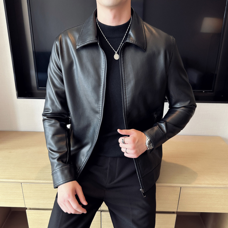 新しい秋の男性スリムフォーマルウェアレザージャケット男のファッションビジネスカジュアル Pu レザーコート高品質男性ジャケットサイズ 4XL