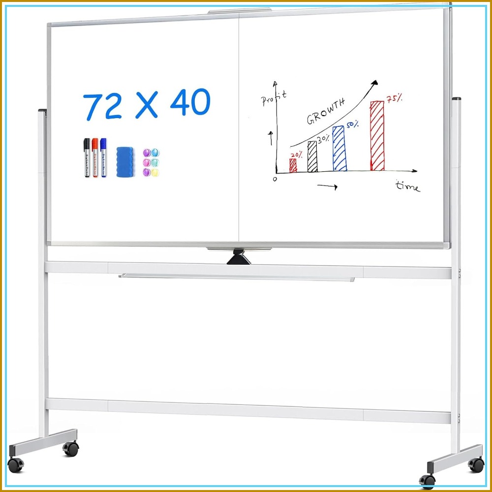 キャスター付き大型両面ホワイトボード 72x40cm マグネット式 オフィス、学校、家庭向け