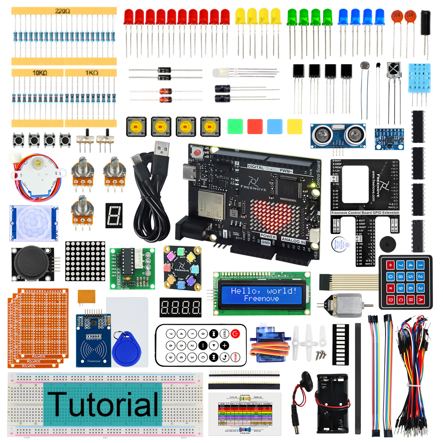 Freenove Ultimate Starter Kit for Arduino UNO R4 V5 WiFi Mini、Arm Cortex-M4、399 ページの詳細なチュートリアル、220 項目、78 プロジェクト