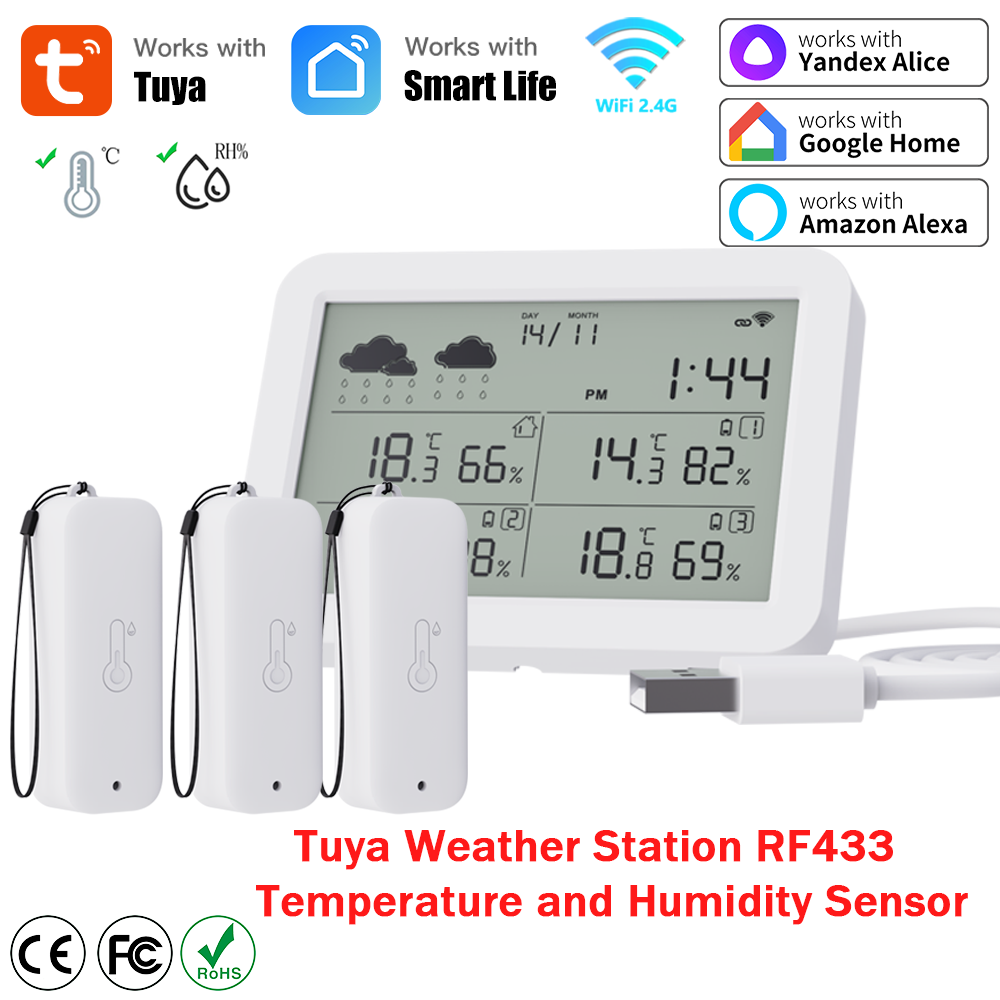 Tuya WiFi ウェザーステーション スマート温度湿度センサー ワイヤレスサブデバイス IP65 防水温度計 SmartLife と連携