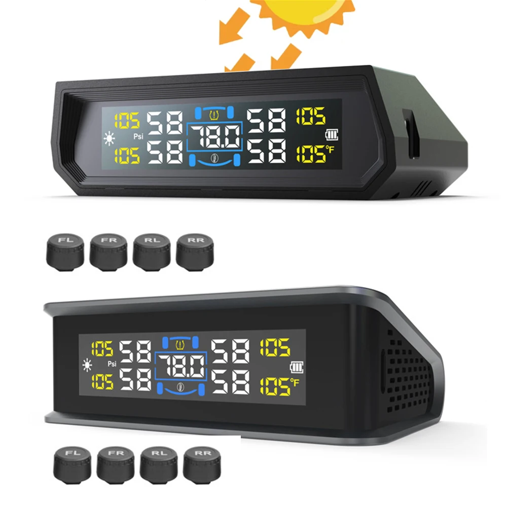 ソーラー TPMS 車のタイヤ空気圧警報デジタルカラフルなディスプレイ 4 つの外部センサー付き防水タイヤ空気圧温度警告