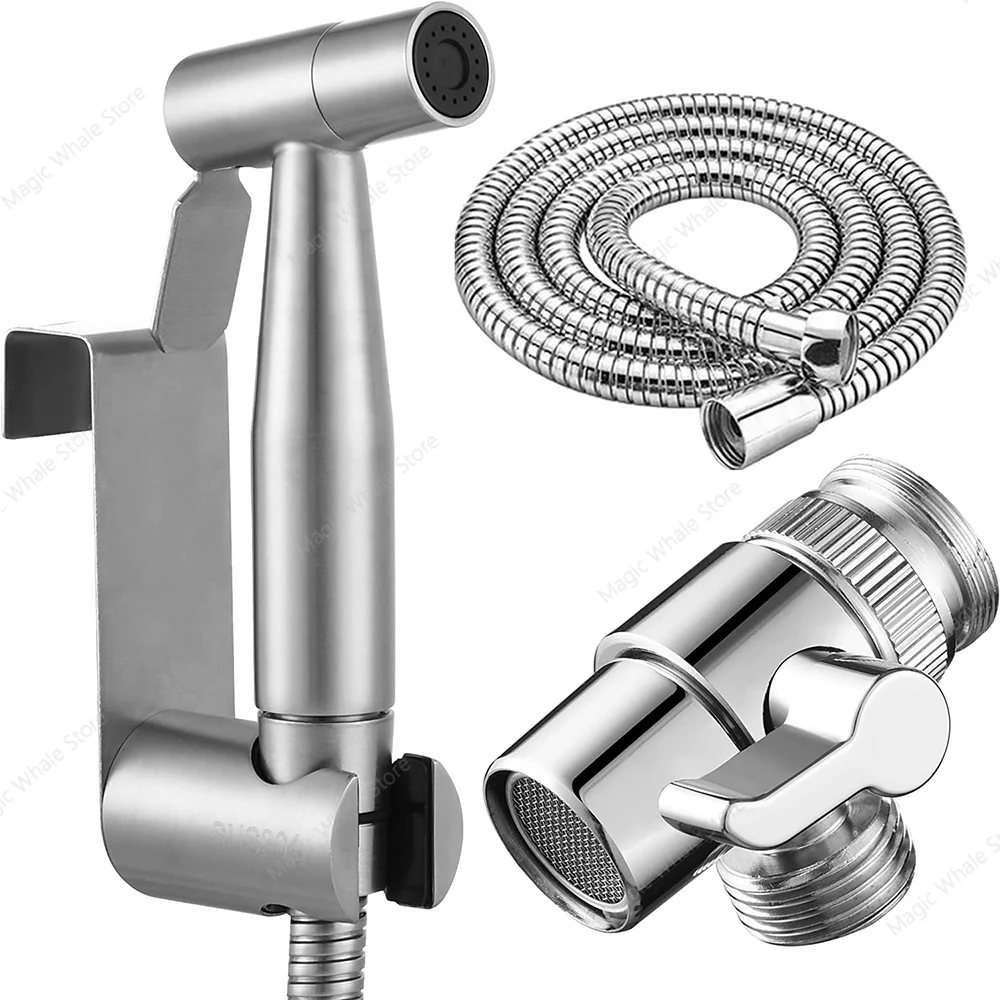 ステンレス鋼ビデハンドシャワービデトイレシャワー用 2 ウェイダイバーター 1.5 メートルホースハンドシャワーホルダー付き