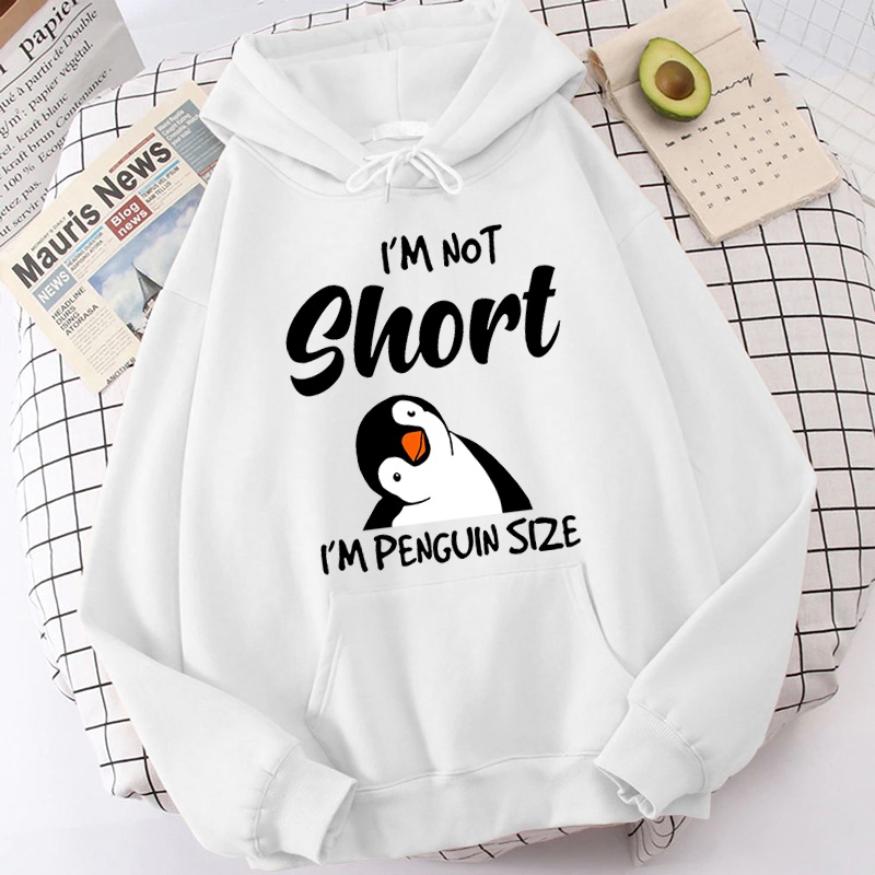 人気のペンギン私は短くない印刷パーカー女性のための秋冬トレーナーファッションフード付きプルオーバーレディースストリート