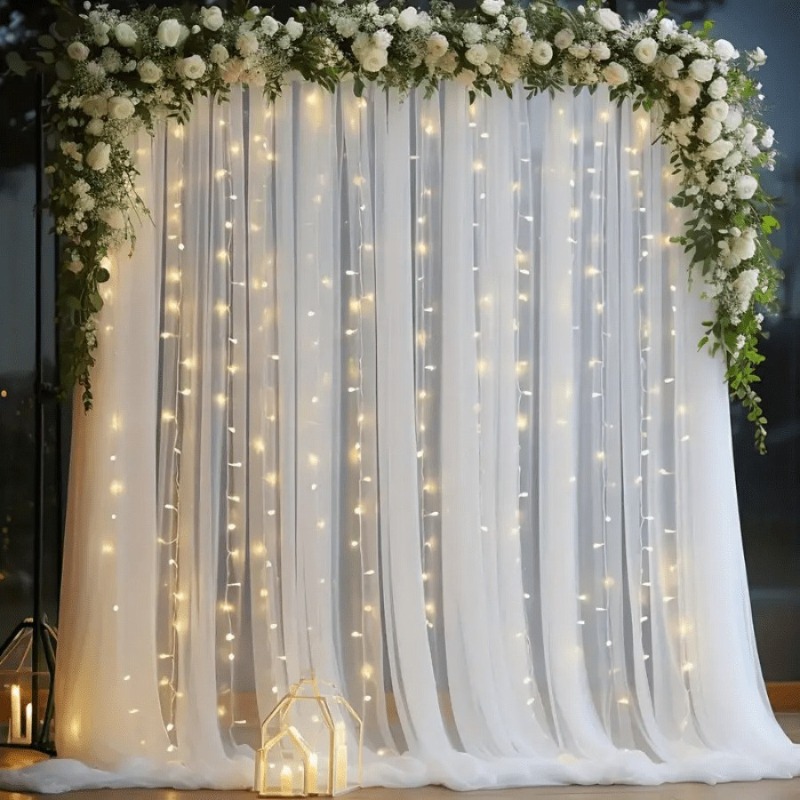 3M LED ホワイトチュール背景カーテン ライト装飾付き 結婚式、婚約、誕生日パーティー、ベビーシャワーの装飾用品