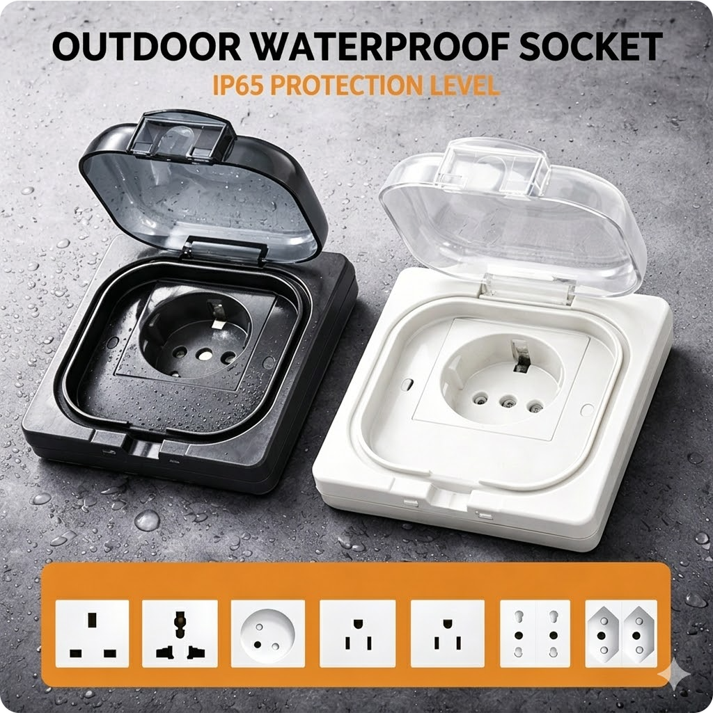 IP65 防水屋外ソケット 16A ハイパワー 250V EU/英国/米国/TH スタイル 10A 壁プレート浴室耐候性レセプタクル