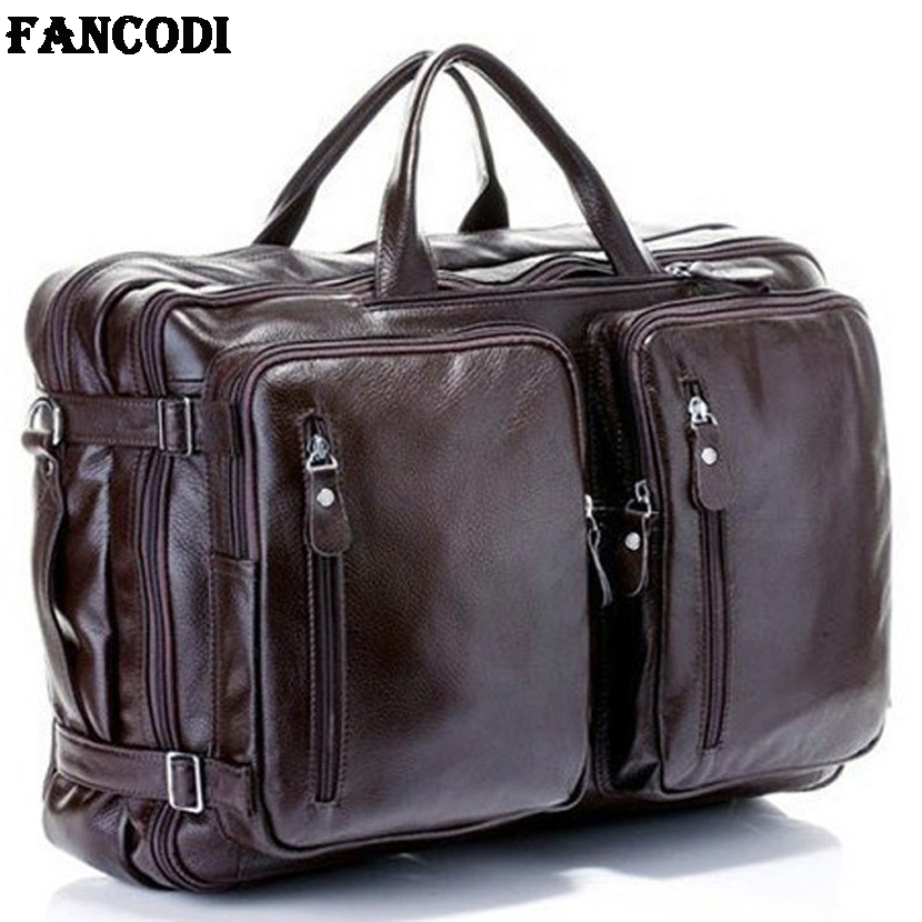 ファッション多機能フルグレイン本革トラベルバッグメンズレザー荷物トラベルバッグダッフルバッグラージトート週末バッグ