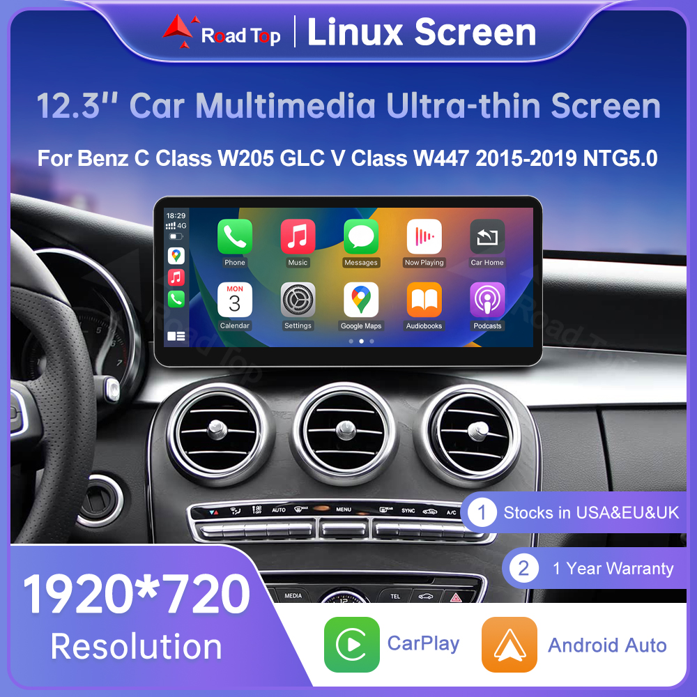 新しい 12.3 "Linux タッチスクリーンメルセデスベンツ W205 GLC C V クラス V447 GLA CLA NTG5.0 2015-2019 ワイヤレス Carplay Android 自動