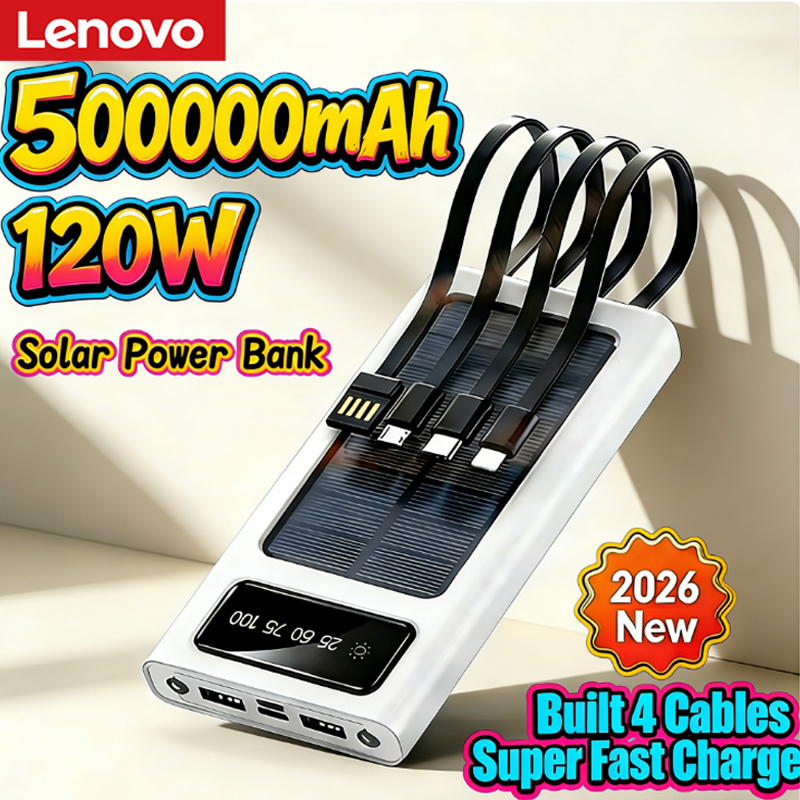 レノボ 500000mAh 太陽光発電銀行大容量バッテリー USB 4 in1 急速充電 LED ライト屋外電源銀行 iPhone サムスン