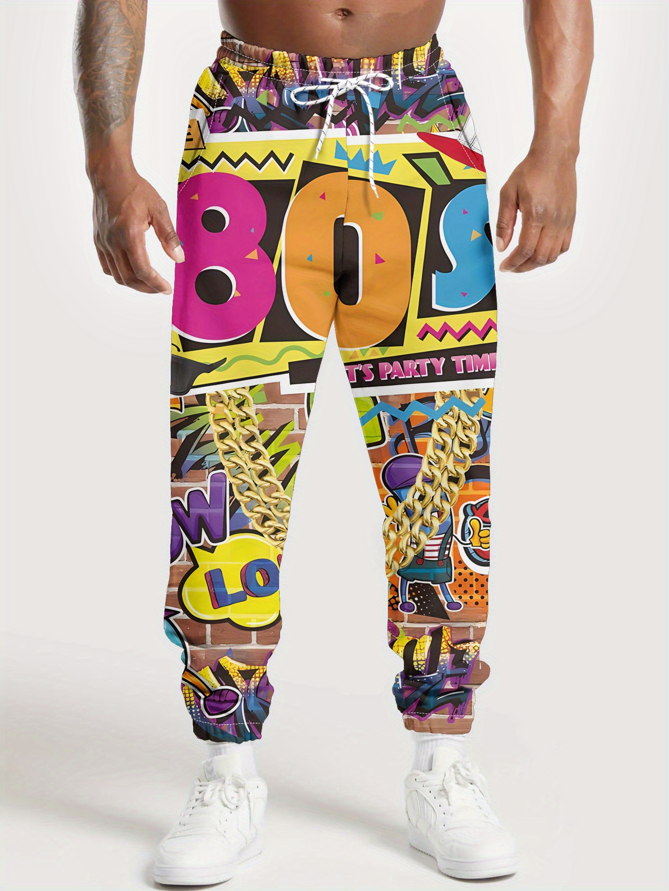 レトロ 80 年代 90 年代プリントパンツストリートパンツメンズサイドポケット弾性巾着スウェットパンツジョガーパンツ男性用カジュアルズボン
