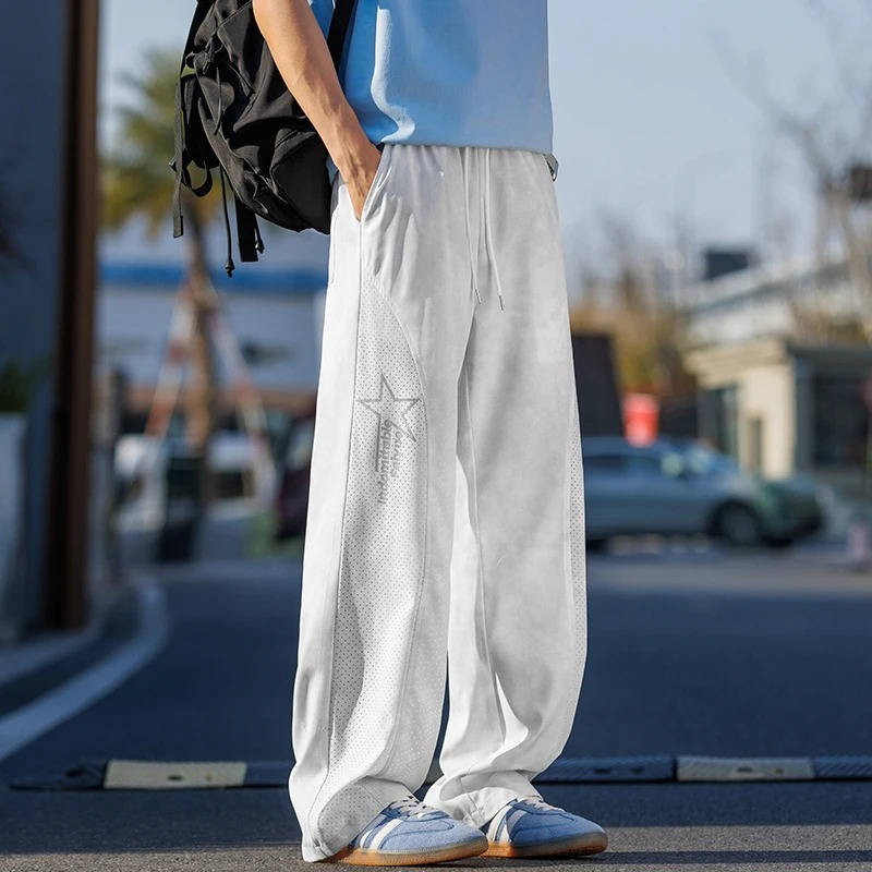 8XL アイスシルクメッシュパンツ男性夏薄い緩いスポーツ長ズボン弾性ウエストだぶだぶ通気性冷感ジョガーズボン男