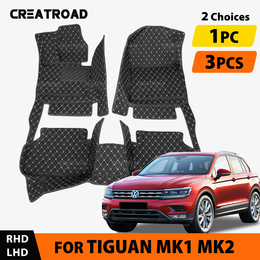 車のフロアマットフォルクスワーゲン VW ティグアン MK1 MK2 2.0TSI 280TSI 330TSI 380TSI 2007-2022 カスタム自動車カーペットインテリアアクセサリー
