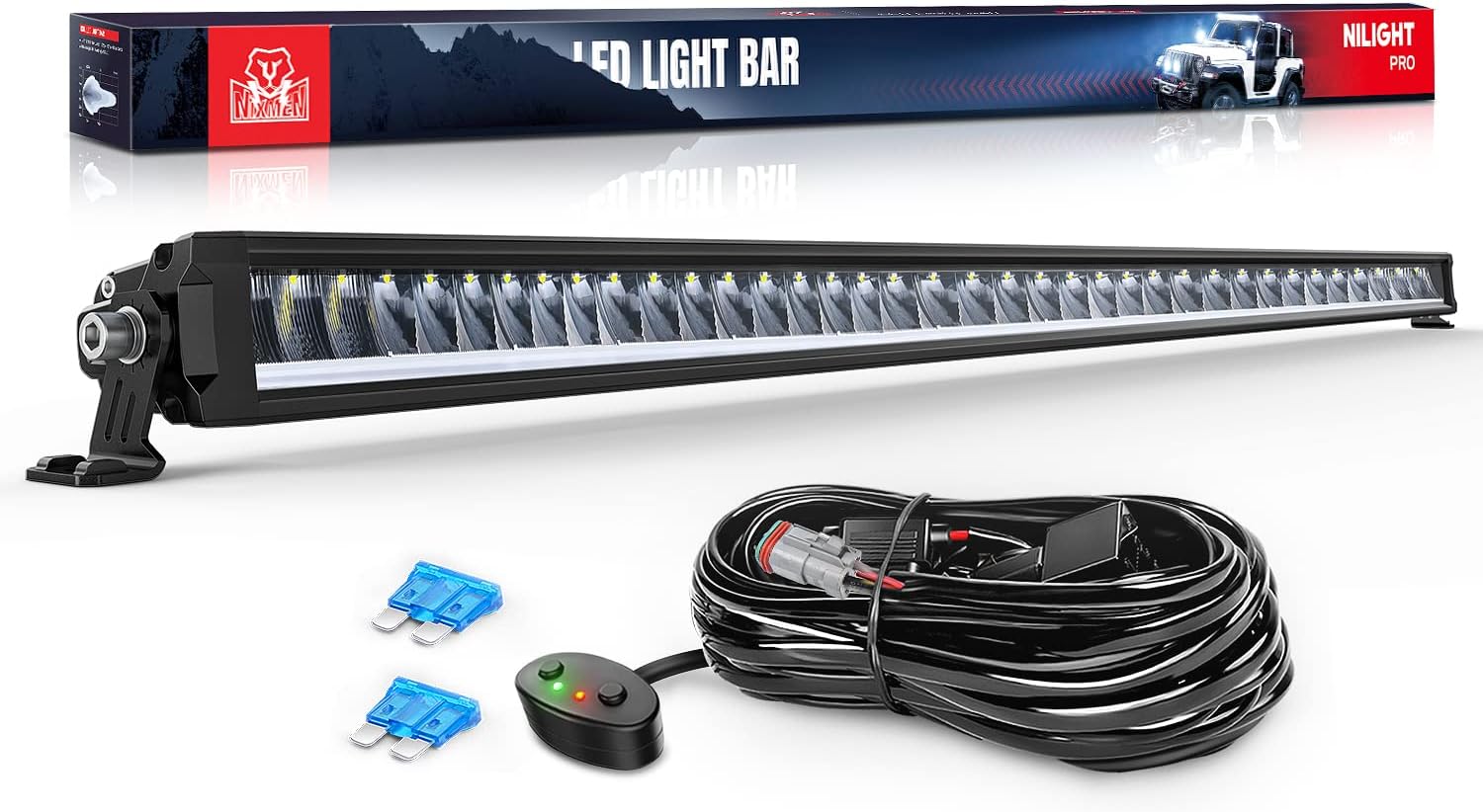 Nilight 50.5 インチ 1 列スリム LED ライトバー 165W 17675LM アンチグレアフラッドスポットコンボ DRL オフロードランプ IP68 12AWG DT 配線キット付き ピックアップトラック SUV ATV UTV ボート 4x4 ジープ用