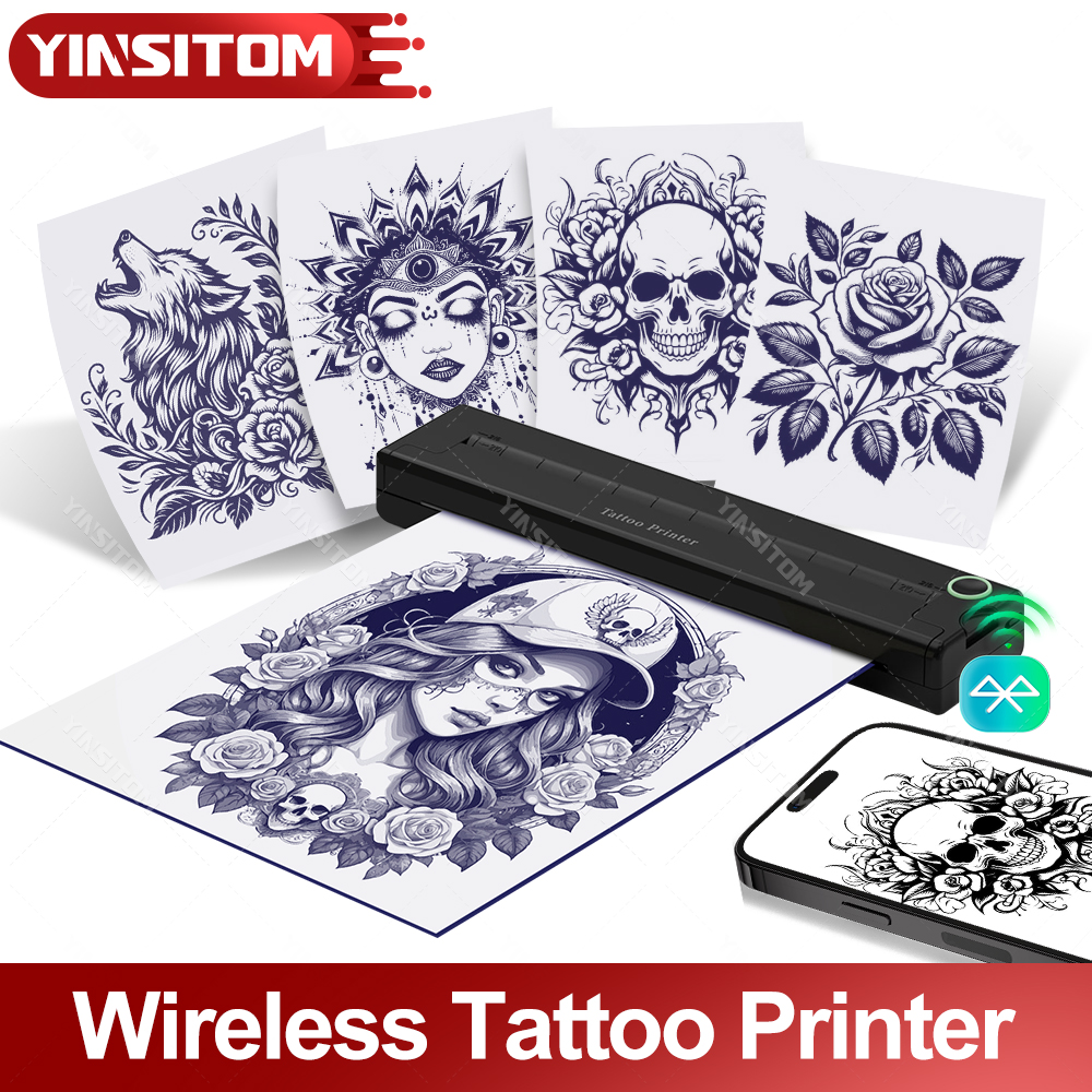 YINSITOM タトゥーステンシルプリンター A4 熱無線転写キットマシン 転写紙付き スマートフォン対応