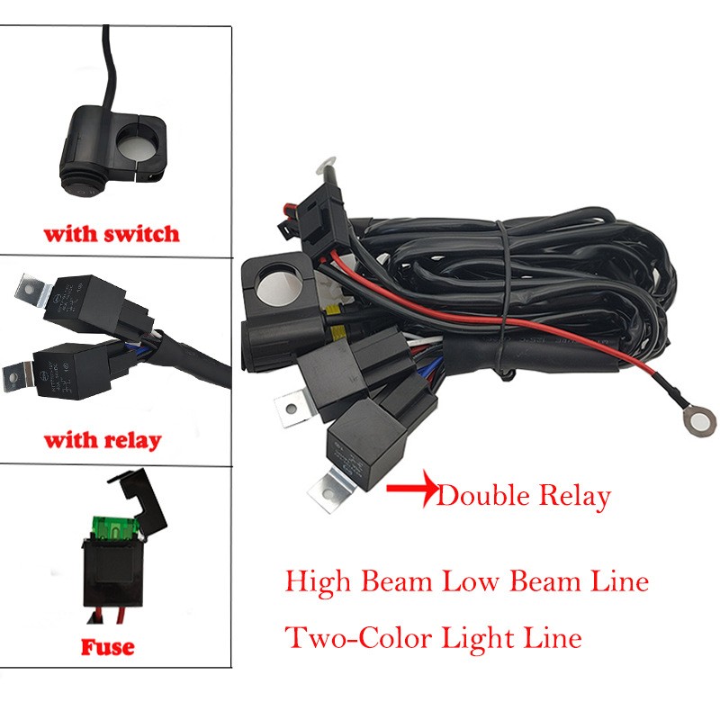 オートバイ LED スポットライトスイッチ、ワンドライブ 2 ヘッドライトワイヤーグループ、車改造リレーライトハイ/ロービーム配線ハーネス