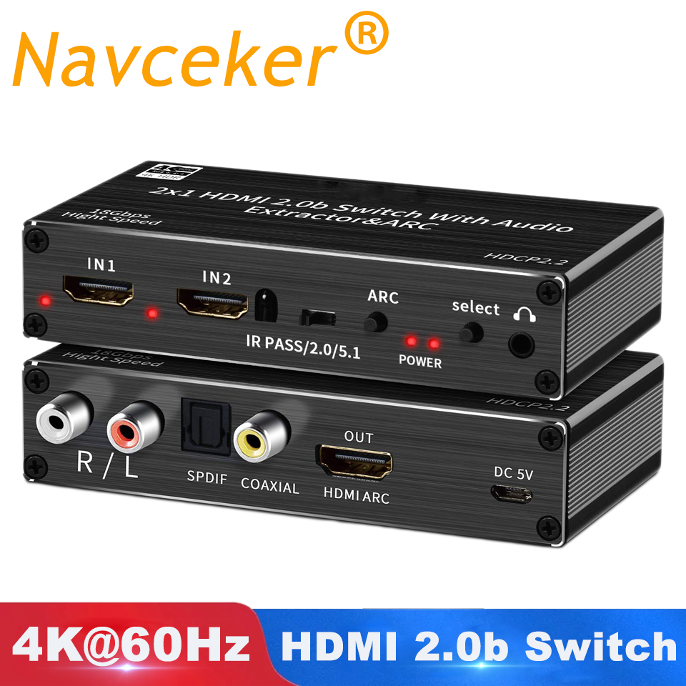 4K 120Hz HDMI オーディオエクストラクター 4K サポート 5.1CH 2 ポート HDMI から HDMI オーディオ ARC スイッチ、オーディオ toslink ステレオ Apple TV PS5 用