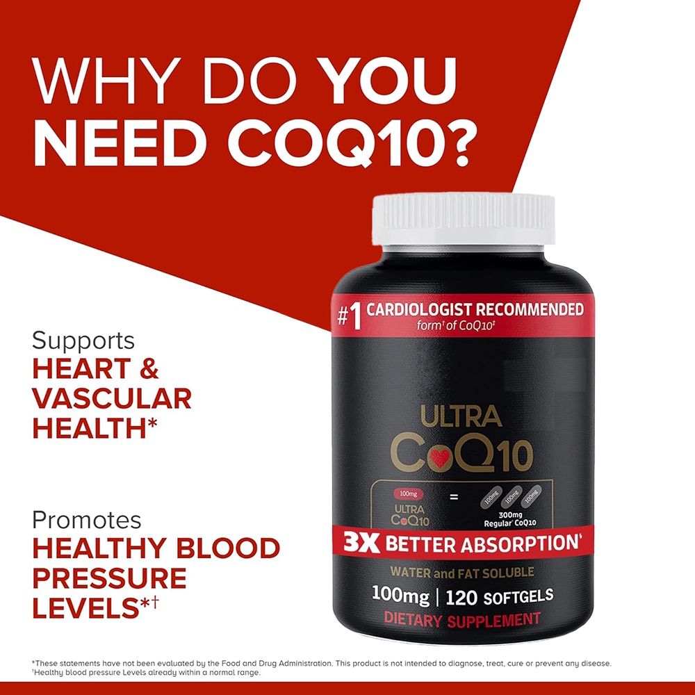 ウルトラ CoQ10 100mg ソフトジェル、3 倍優れた吸収、心臓の健康のための抗酸化物質