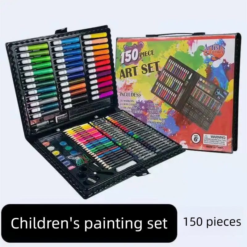 150 ピース/セット描画ツールキット子供用アートセット水彩マーカークレヨン描画セット油絵スティック落書き木製ギフトボックス
