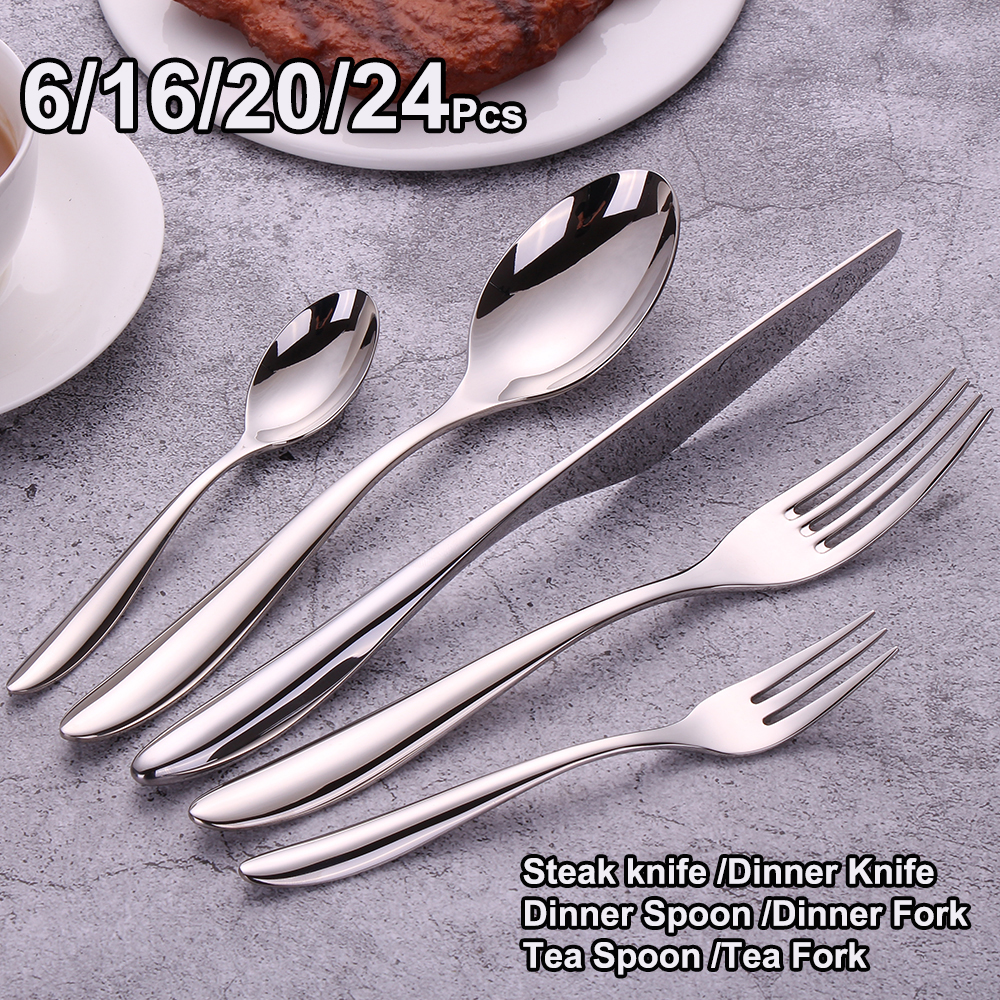 6/16/20/24 個スライバー食器ステンレス鋼 304 カトラリーセットミラーナイフフォークスプーン西洋ディナーセットスムーズハンドル食器