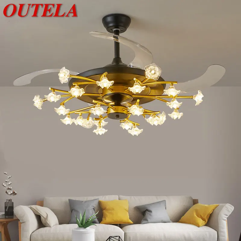 OUTELA 北欧隠しシーリングファンランプ LED リモコンクリエイティブ高級家庭用リビングルーム寝室の照明装飾