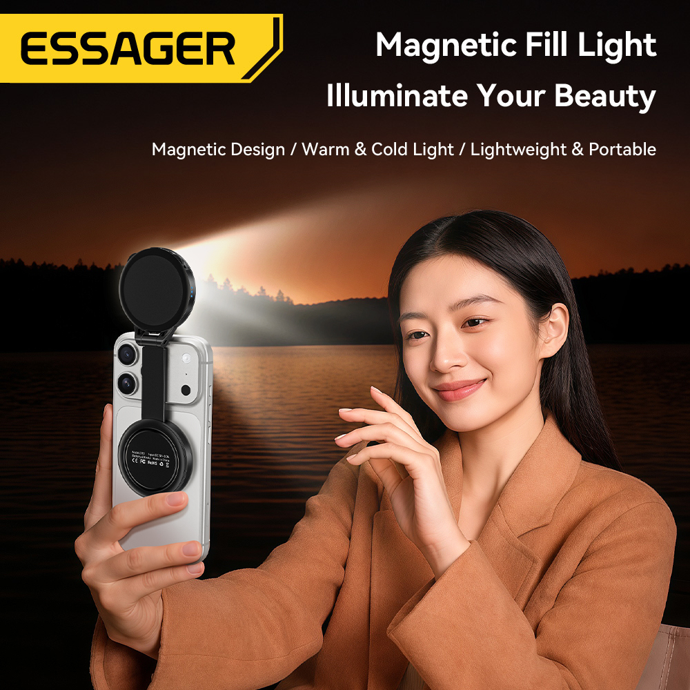 Essager Magnetic Multi-Function Pocket Fill Light Video Mini Fill Light For Camera Smartphone Tablet Selfie Adjustable RBG Lamp