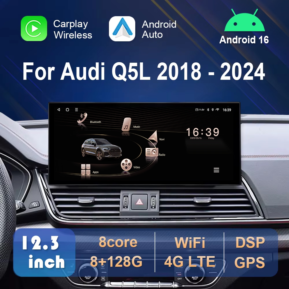 アウディ Q5L 2018 - 2024 ワイヤレス Carplay QLED スクリーン 4 グラム WIFI DSP ステレオ GPS アンドロイド 16 車マルチメディアラジオビデオプレーヤー