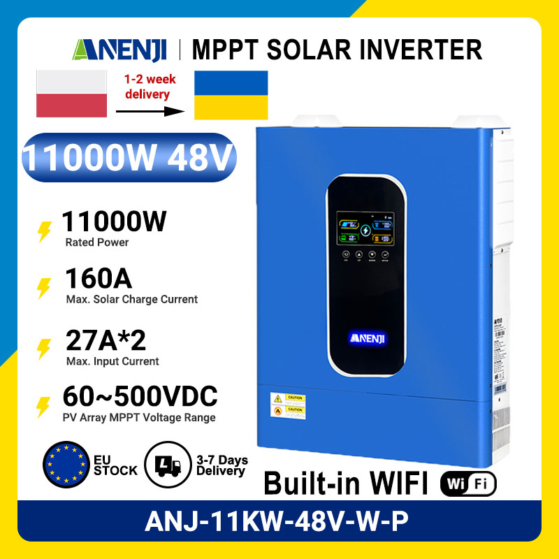 ANENJI 2026 新しい 11KW 48V ハイブリッドソーラーインバーターデュアル MPPT 純粋なサインインバーター 230VAC 160A カラースクリーンデュアル出力、パラレル Conne