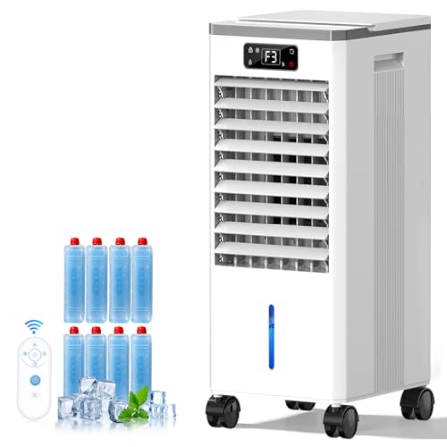 屋内用ポータブル蒸発空気クーラー、プラスチック製ハウジング、白色、ホースなしデザイン、3 つの冷却モード、3 つのファン速度、2-ga