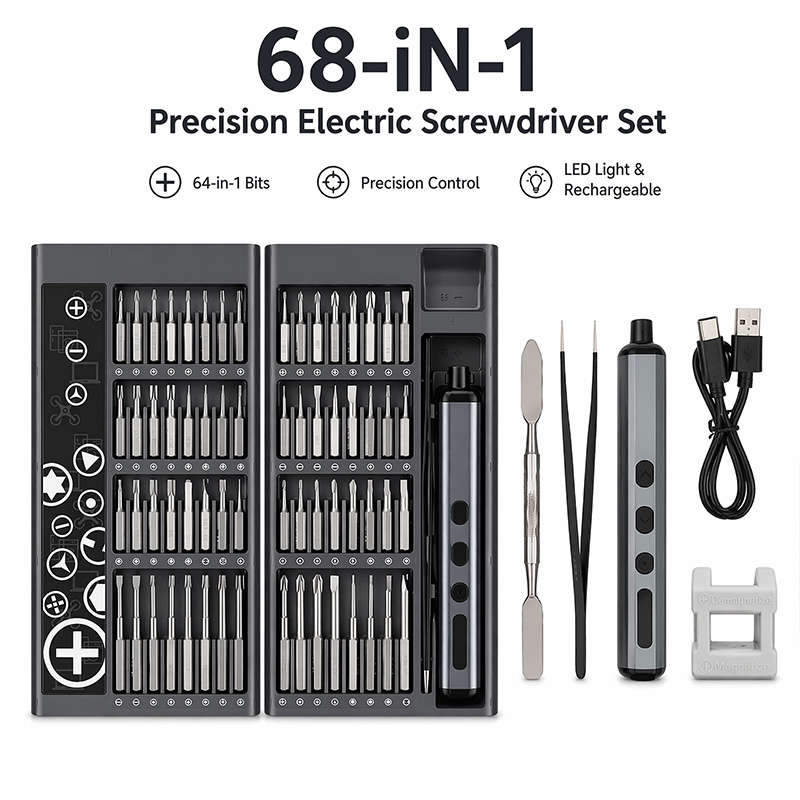 68 in 1 Precision Electric Screwdriver Set Rechargeable Mini Cordless Power Drivers Kit 64 Bits Tweezers Pry Bar For Laptop Cam