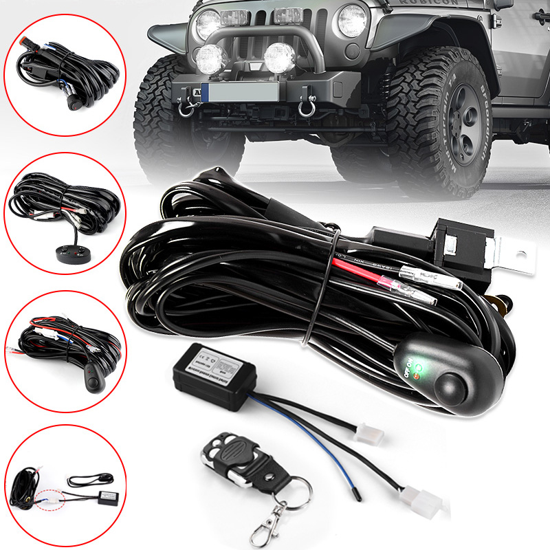 ワイヤレスオンオフスイッチリレーハーネスキット LED ライトバー配線 2 ライト 1 ライト用ヒューズ付き 180/300 ワットフォグランプワイヤーリレーケーブル