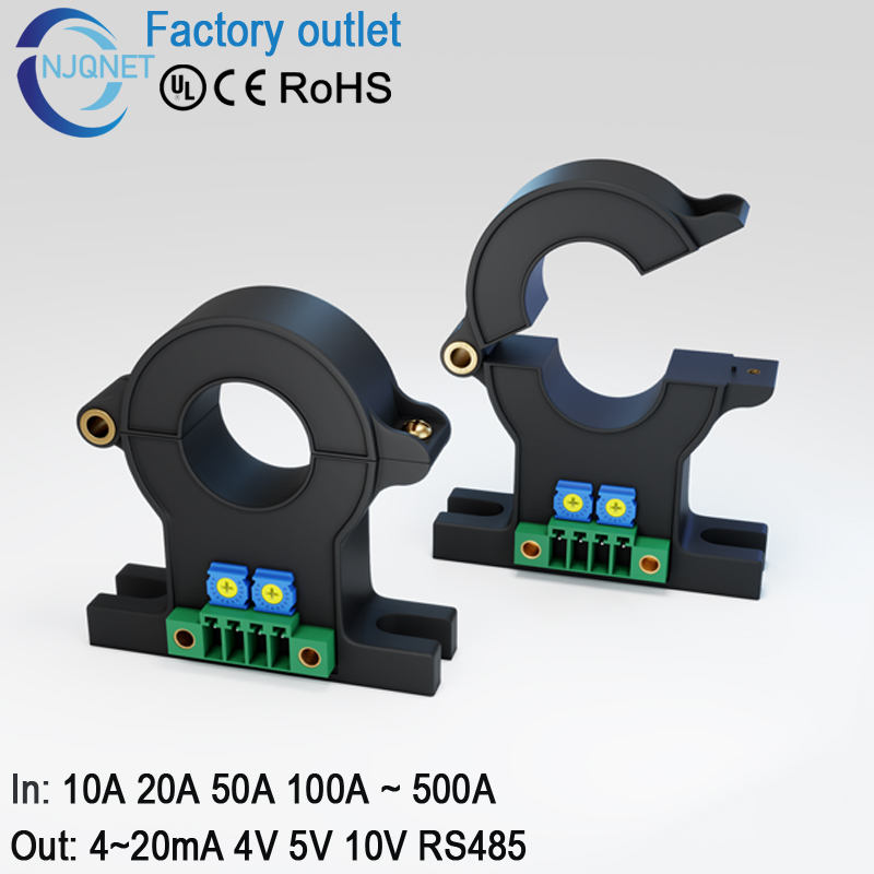 ホール効果電流センサー QNDBK1-21 AC DC 30A 50A 100A 200A / 4 〜 20mA 10V 5V 電流トランスミッタースプリットコア電流トランスデューサー