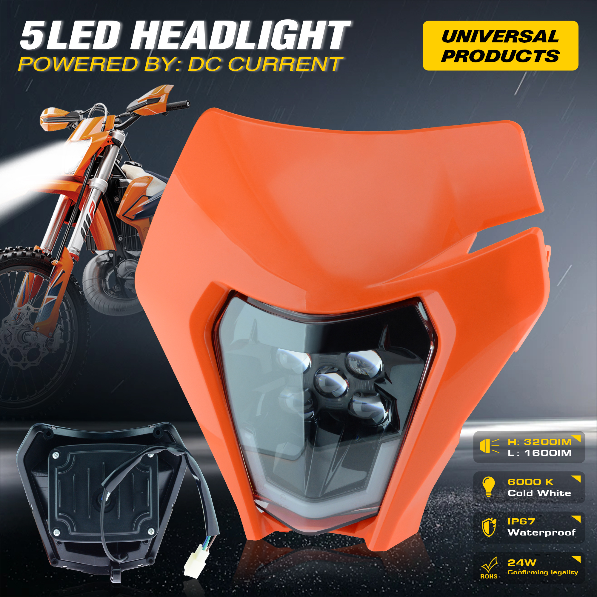 Powerzone オートバイ LED ヘッドライトプレート KTM EXC XC SX MX XC 125 250 300 450 スーパーモトエンデューロユニバーサルダートバイクヘッドライト