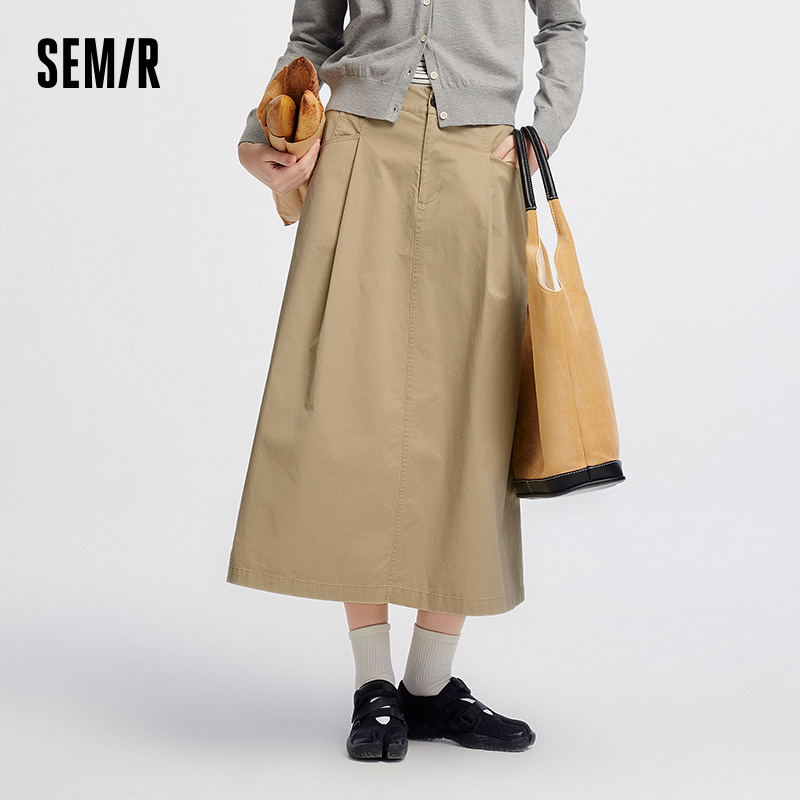 Semir 女性スカート起毛コットンソリッドプリーツロング A ラインルーズカジュアルスタイルエレガントな秋のボトムス日常着 2026