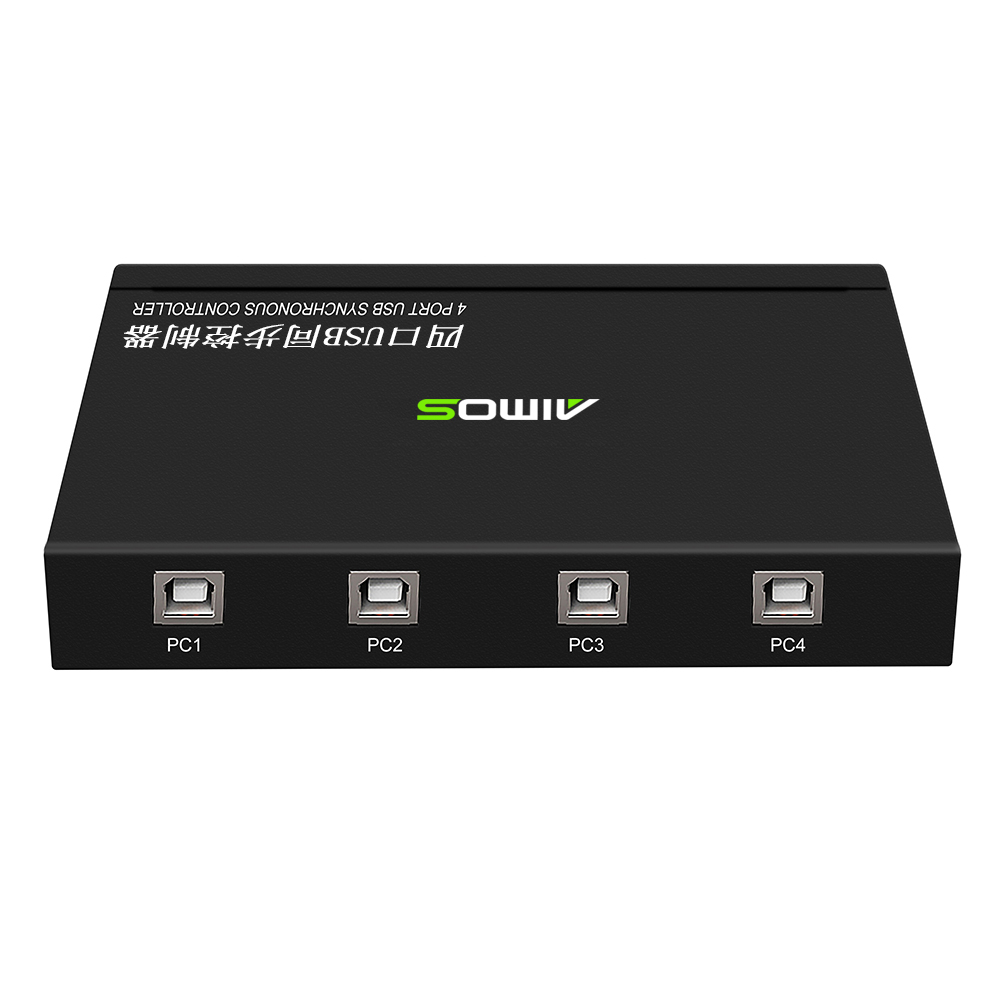 AIMOS AM-KM402 4 ポート USB シンクロナイザー USB キーボード マウス同期コントローラーアルミニウム合金 KVM スイッチャー幅広い互換性