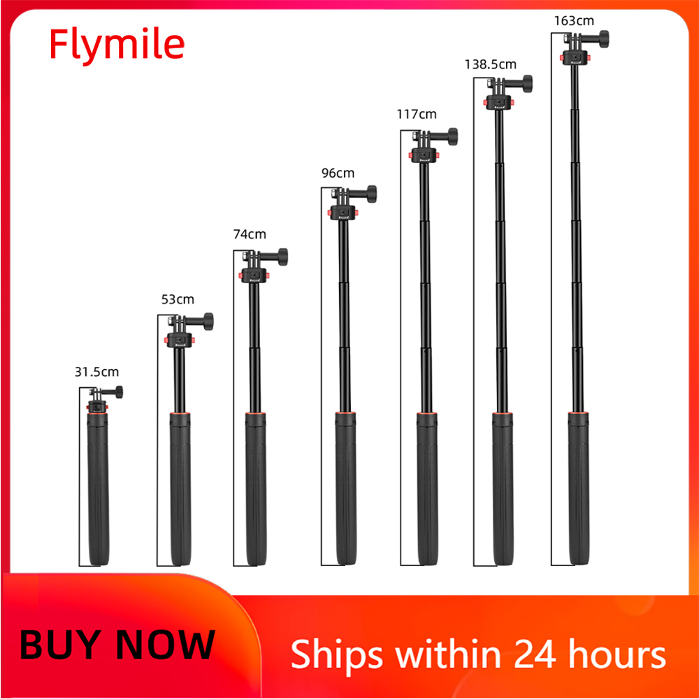 Flymile ポータブル三脚 31.5-163 センチメートル調節可能な Selfie スティック GoPro Hero 12 11 10/Insta360 X4 X3/DJI Pocke 3/Action 5 アクセサリー用