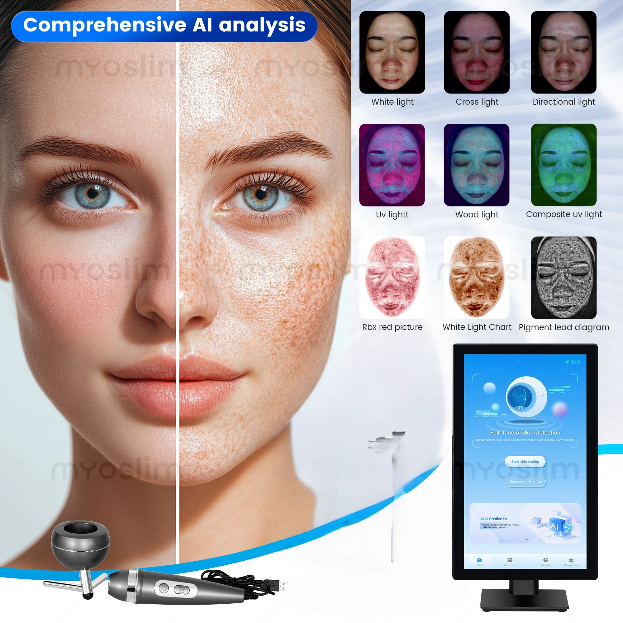 New Upgrade AI Facial Skin Analyzer Professional 3D Face Scan Detection Machine Intelligent Skin Diagnosis Beauty Device