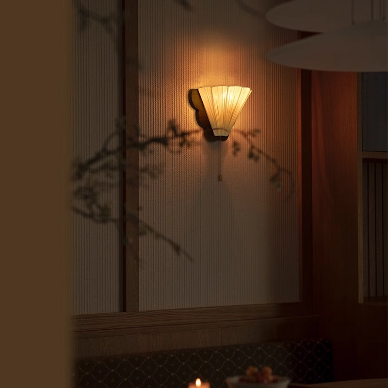 フランスヴィンテージ木製ファブリック LED 家の装飾燭台 LED ルームウォールライト寝室用ヴィラリビングルーム照明器具