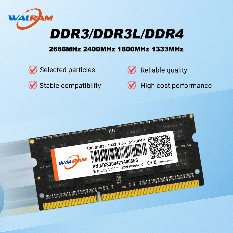 WALRAM メモリ RAM DDR3 DDR3L 8GB 4GB RAM DDR4 16GB 3200MHz 2666MHz 2400MHz 1600MHz Sodimm ノートパソコン用内蔵メモリ