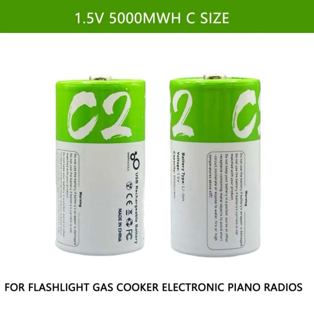 1.5V 5000mWh C サイズ LR14 Li-po 充電式バッテリー Type-C 超高速充電懐中電灯ガス炊飯器電子ピアノラジオ用