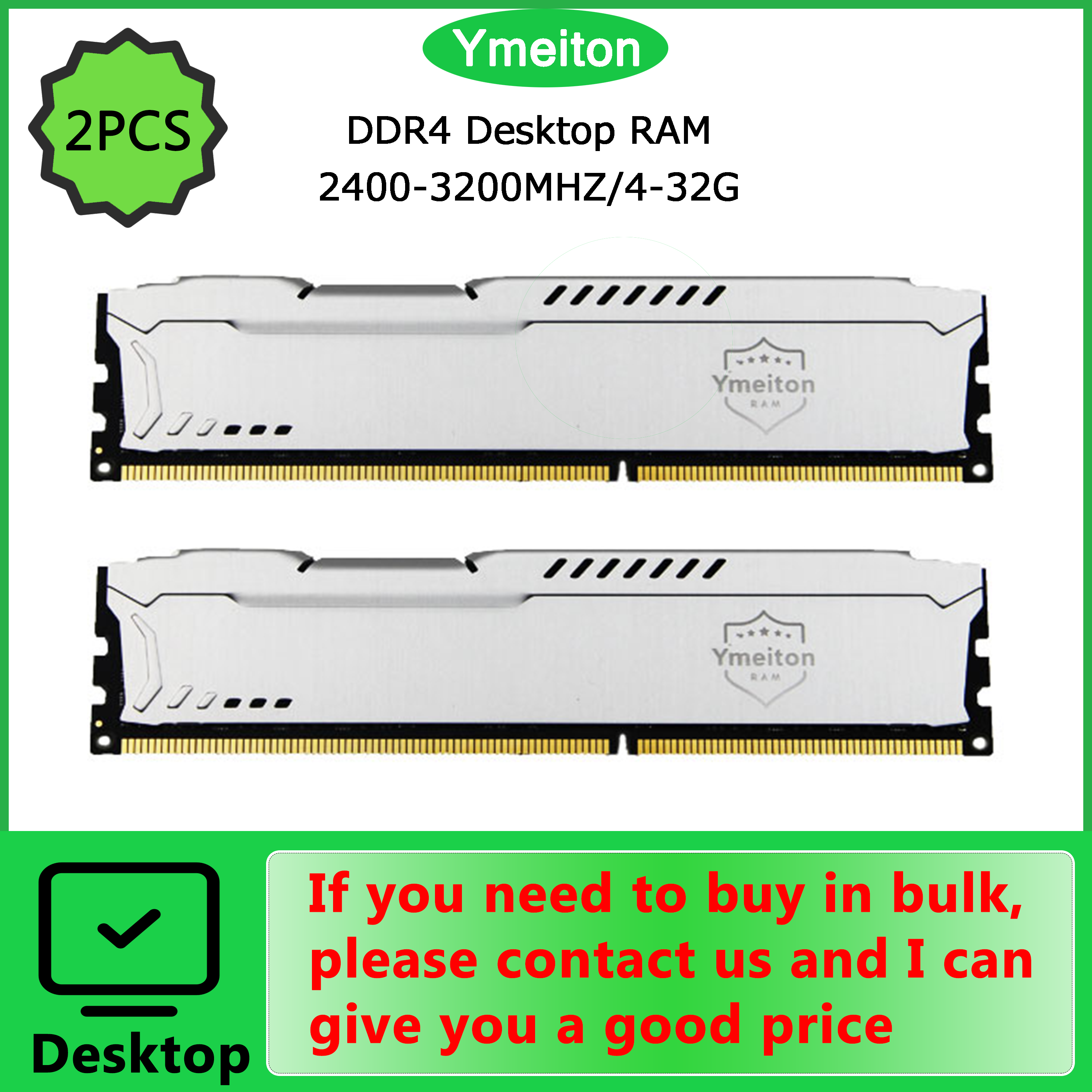 Ymeiton 2個入り DDR4 デスクトップ メモリースティック D4 4G 8G 2666/3200Mhz ユニバーサル PC コンピューター メモリー メモリカード 288ピン メモリー卸売
