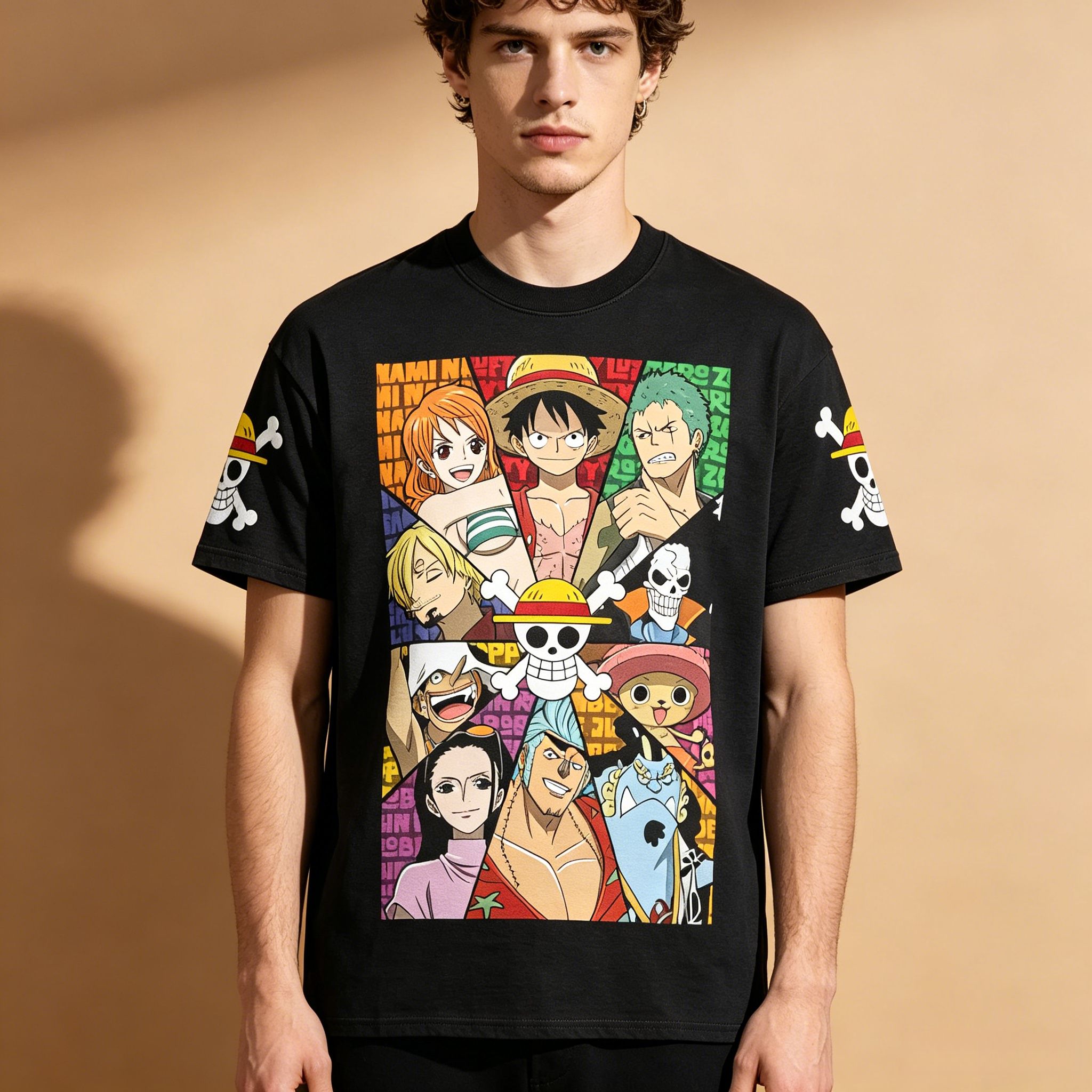 メンズ ワンピース 麦わら海賊団 クルー フロント バック マッチング Tシャツ アニメ ルフィ ゾロ ナミ チョッパー グラフィック オタク ストリートウェア ショート