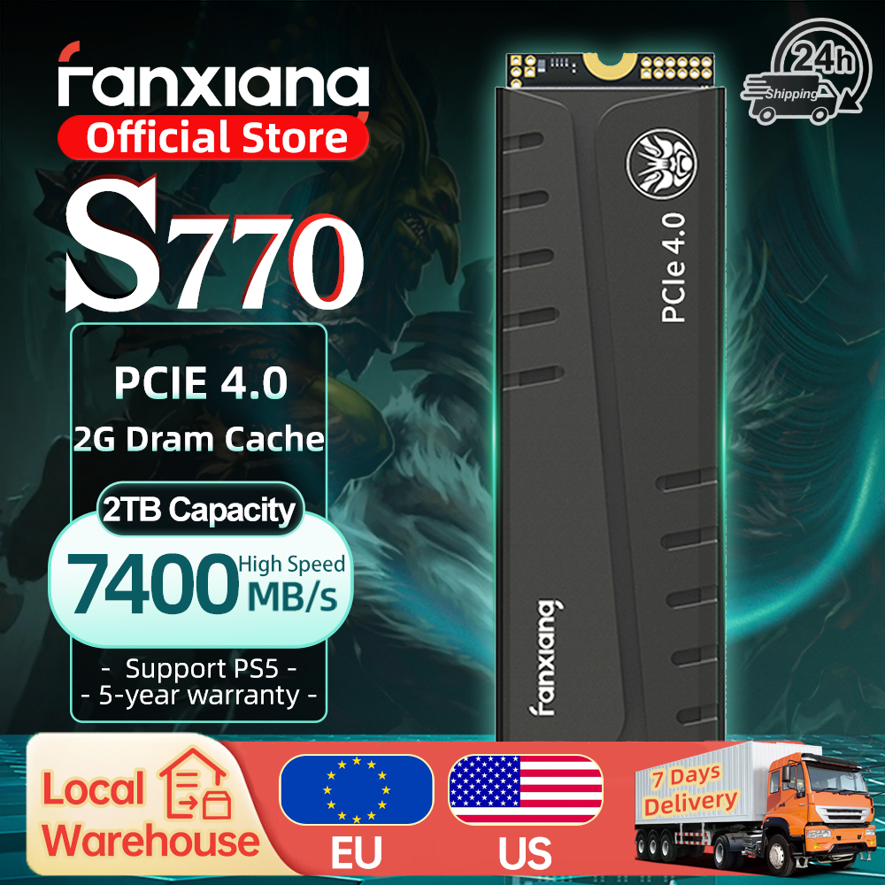 [EU/米国配送]Fanxiang S770 M.2 SSD 1TB 2TB 4TB 最大 7400MB/s M.2 NVMe PCIe4.0 DRAM キャッシュ内蔵ソリッドステートドライブ PS5 用