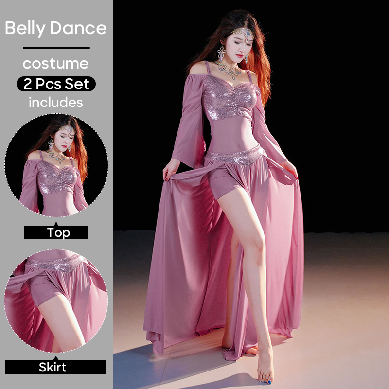 ベリーダンスパフォーマンス服トップとスカート 2 個セット大人女性ステージパフォーマンストレーニング衣装スーツ衣装服